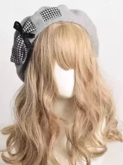 Sweet Lolita Hat Bows Accessory Color Block Polyester Light Gray Lolita Accessories