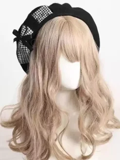 Sweet Lolita Hat Bows Accessory Color Block Polyester Light Gray Lolita Accessories