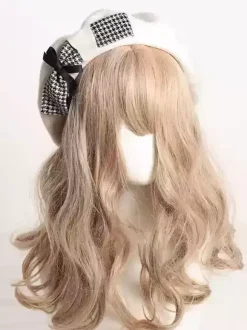 Sweet Lolita Hat Bows Accessory Color Block Polyester Light Gray Lolita Accessories