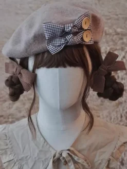 Sweet Lolita Hat Burgundy Accessory Plaid Polyester Lolita Accessories