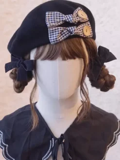 Sweet Lolita Hat Burgundy Accessory Plaid Polyester Lolita Accessories