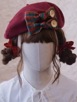 Sweet Lolita Hat Burgundy Accessory Plaid Polyester Lolita Accessories