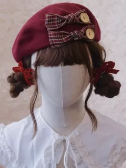 Sweet Lolita Hat Burgundy Accessory Plaid Polyester Lolita Accessories