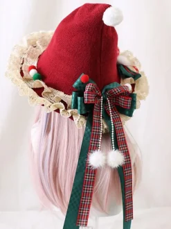 Sweet Lolita Hat Red Bows Accessory Color Block Polyester Lolita Accessories