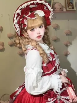 Sweet Lolita Hat Red Flowers Bows Lace Accessory Polyester Lolita Accessories