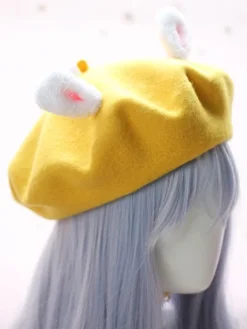 Sweet Lolita Hat Wool Pom Pom Bunny Ear Lolita Beret