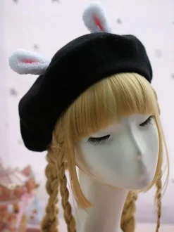 Sweet Lolita Hat Wool Pom Pom Bunny Ear Lolita Beret