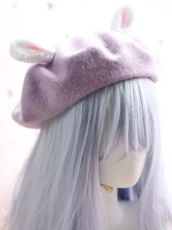 Sweet Lolita Hat Wool Pom Pom Bunny Ear Lolita Beret