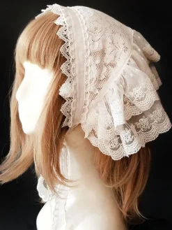 Sweet Lolita Headdress Infanta Sugar And Matcha Lace Ruffle White Lolita Headband