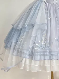 Sweet Lolita JSK Dresses Light Sky Blue Ruffles Bows Embroidery Sleevele Lolita Dress