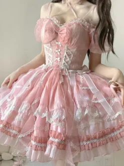 Sweet Lolita Jsk Dress Glaze Fantasy Sleeveless Ruffle Embroidery Bowknot 4 Colors