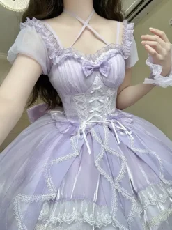 Sweet Lolita Jsk Dress Glaze Fantasy Sleeveless Ruffle Embroidery Bowknot 4 Colors