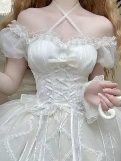 Sweet Lolita Jsk Dress Glaze Fantasy Sleeveless Ruffle Embroidery Bowknot 4 Colors