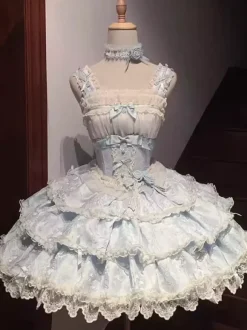 Sweet Lolita JSK Dress Ruffles Flower Short Light Sky Blue Lolita Dress