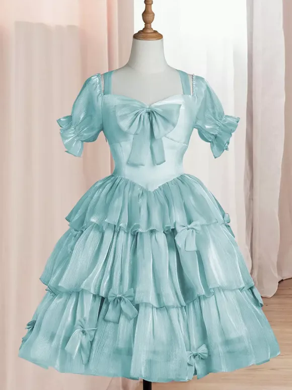 Sweet Lolita OP Dress Polyester Short Sleeves Ruffles Bows Pink Lolita One Piece Dress