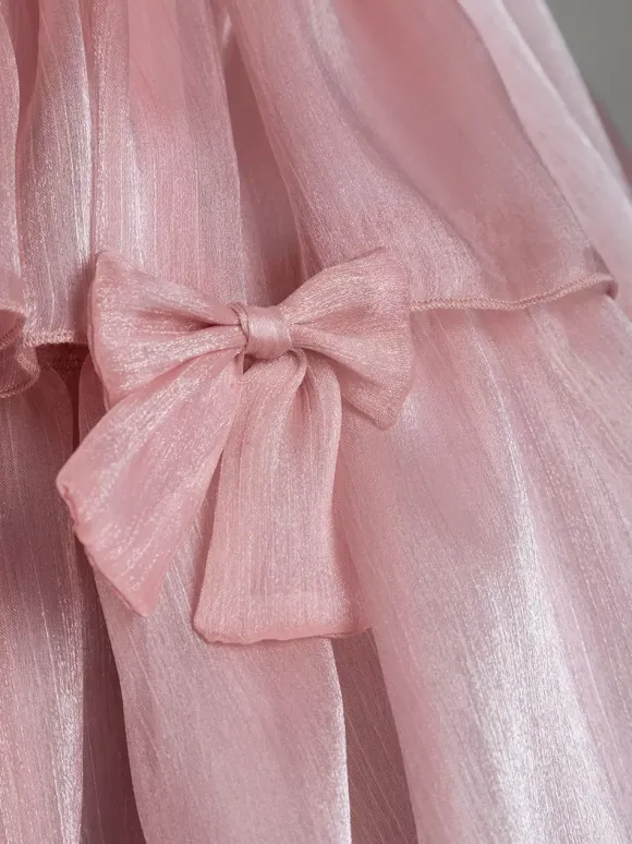 Sweet Lolita OP Dress Polyester Short Sleeves Ruffles Bows Pink Lolita One Piece Dress