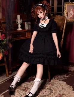 Sweet Lolita OP Dress Ruffle Bow Pleated Cotton Lolita One Piece Dress