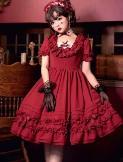 Sweet Lolita OP Dress Ruffle Bow Pleated Cotton Lolita One Piece Dress