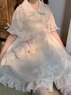 Sweet Lolita OP Dress Ruffles White Short Sleeves Lolita One Piece Dresses