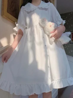 Sweet Lolita OP Dress Ruffles White Short Sleeves Lolita One Piece Dresses