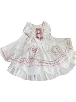 Sweet Lolita OP Dress Wedding Dress Removable Sleeves Polyester Ruffles Lace Bows White Lolita One Piece Dress