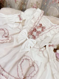 Sweet Lolita OP Dress Wedding Dress Removable Sleeves Polyester Ruffles Lace Bows White Lolita One Piece Dress