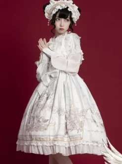 Sweet Lolita OP Dress White Long Sleeves Polyester Daily Casual Lolita One Piece Dresses