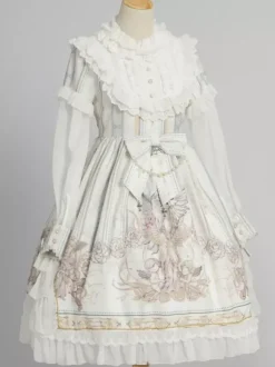 Sweet Lolita OP Dress White Long Sleeves Polyester Daily Casual Lolita One Piece Dresses