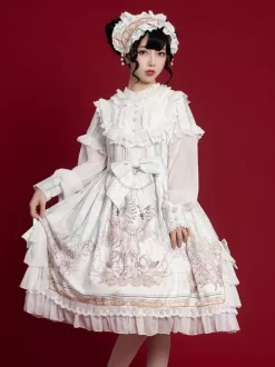Sweet Lolita OP Dress White Long Sleeves Polyester Daily Casual Lolita One Piece Dresses