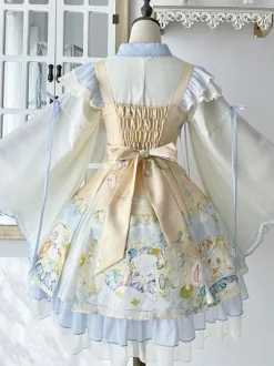 Sweet Lolita Outfits Baby Blue Jacquard Sleeveless Jumper Headwear Accessory