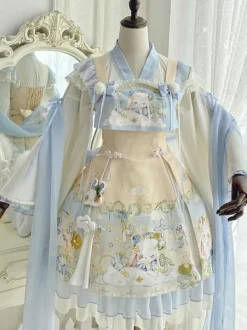 Sweet Lolita Outfits Baby Blue Jacquard Sleeveless Jumper Headwear Accessory