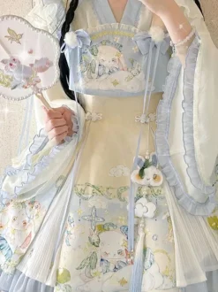 Sweet Lolita Outfits Baby Blue Jacquard Sleeveless Jumper Headwear Accessory
