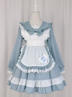 Sweet Lolita Polyester Long Sleeves Bows Sweet Apron Pink Lolita Dress