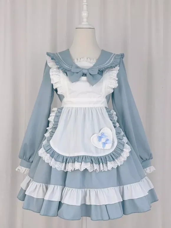 Sweet Lolita Polyester Long Sleeves Bows Sweet Apron Pink Lolita Dress