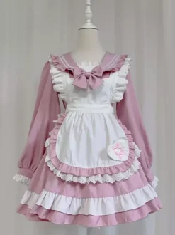 Sweet Lolita Polyester Long Sleeves Bows Sweet Apron Pink Lolita Dress