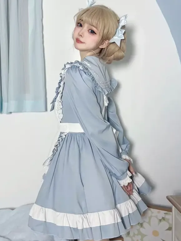 Sweet Lolita Polyester Long Sleeves Bows Sweet Apron Pink Lolita Dress