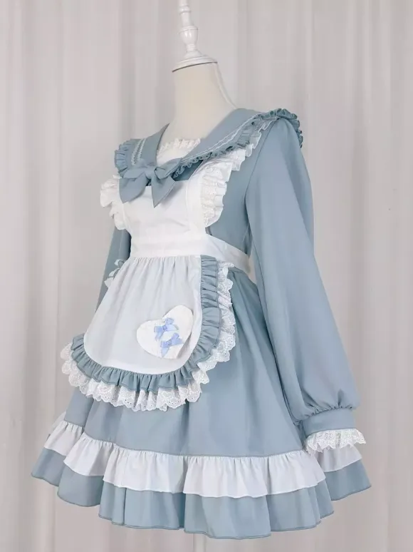 Sweet Lolita Polyester Long Sleeves Bows Sweet Apron Pink Lolita Dress
