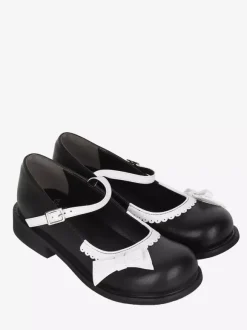 Sweet Lolita Pumps Black Flat Bowknot PU Leather Kawaii Fashion Shoes