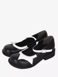 Sweet Lolita Pumps Black Flat Bowknot PU Leather Kawaii Fashion Shoes