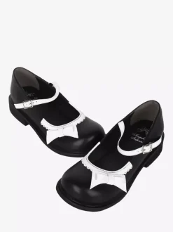 Sweet Lolita Pumps Black Flat Bowknot PU Leather Kawaii Fashion Shoes