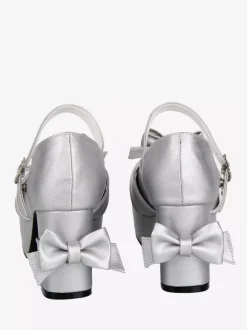 Sweet Lolita Pumps Silver Round Toe Bowknot PU Leather Shoes Kawaii Fashion Footwear