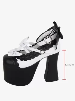 Sweet Lolita Sandals Black Bows Bow PU Leather Round Toe Lolita Summer Shoes