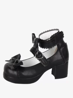 Sweet Lolita Sandals Bows Round Toe Bow PU Leather Black Lolita Summer Shoes