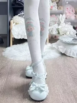 Sweet Lolita Shoes Ankle Straps Bows PU Leather Chunky Heel Lolita Pumps