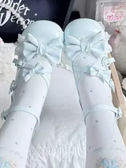 Sweet Lolita Shoes Ankle Straps Bows PU Leather Chunky Heel Lolita Pumps