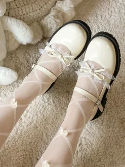 Sweet Lolita Shoes Blue Lace Bows Round Toe PU Leather Flat Lolita Pumps