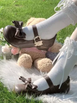 Sweet Lolita Shoes Bows Round Toe PU Leather Chunky Heel Lolita Pump