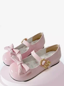 Sweet Lolita Shoes Bows Round Toe PU Leather Chunky Heel Lolita Pump
