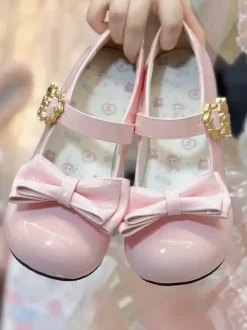 Sweet Lolita Shoes Bows Round Toe PU Leather Chunky Heel Lolita Pump
