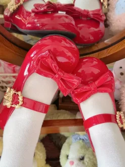 Sweet Lolita Shoes Bows Round Toe PU Leather Chunky Heel Lolita Pump